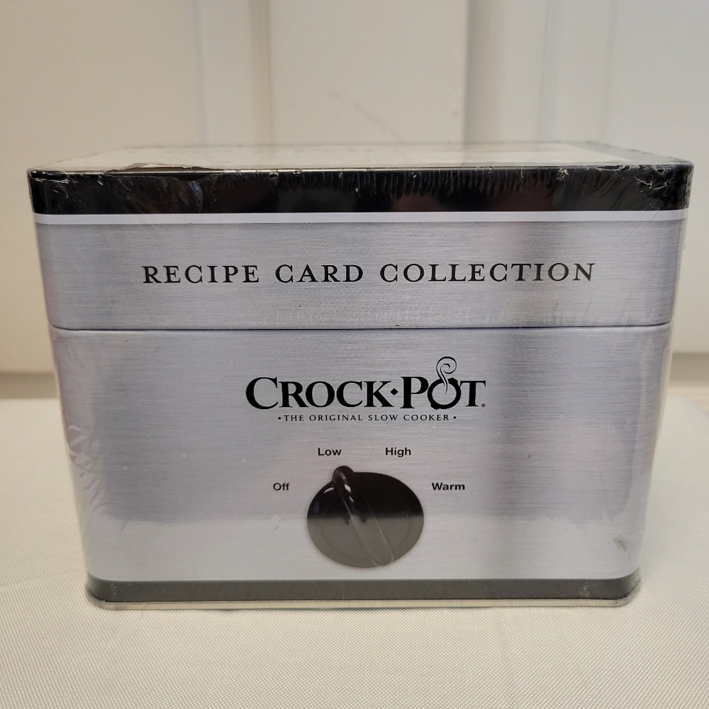 Sealed NEW Crock-Pot Recipe Card Silver Tin Box 76 Recipes With Dividers Cooking